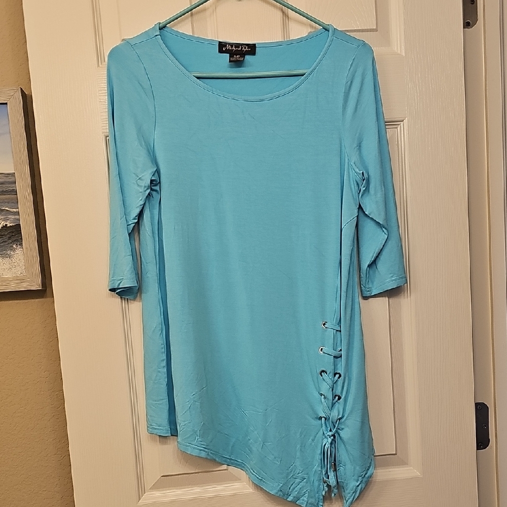 Michael Tyler Aqua Lace-Up Asymmetric Tunic